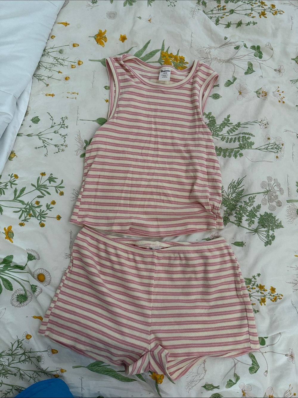 No Boundaries Pink & Cream Ribbed Tank Top and shorts set